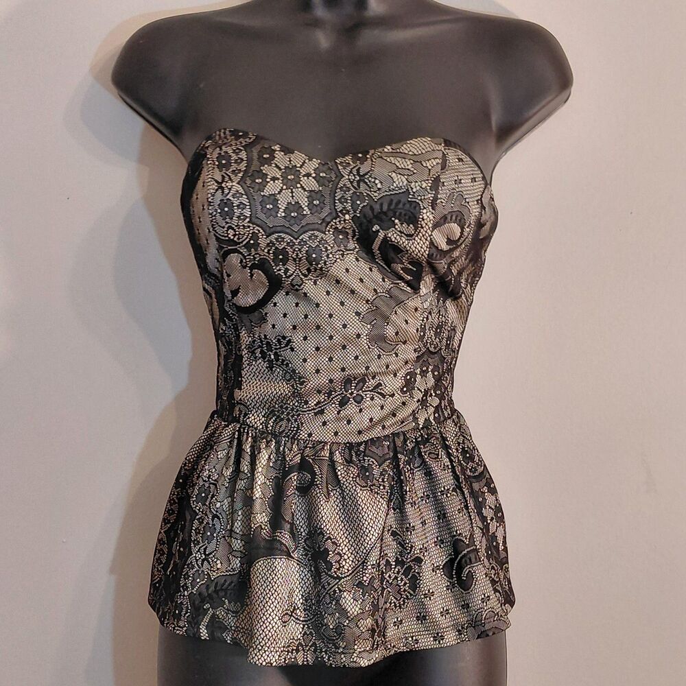 Vintage Charlotte Russe Lace Corset Bustier Top Peplum Coquette Dollcore XS